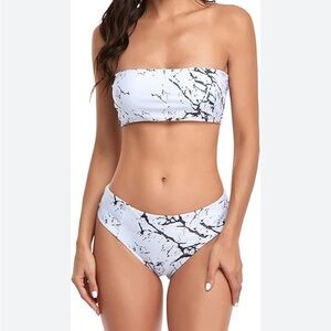 Marble Print Bandeau Bikini Set